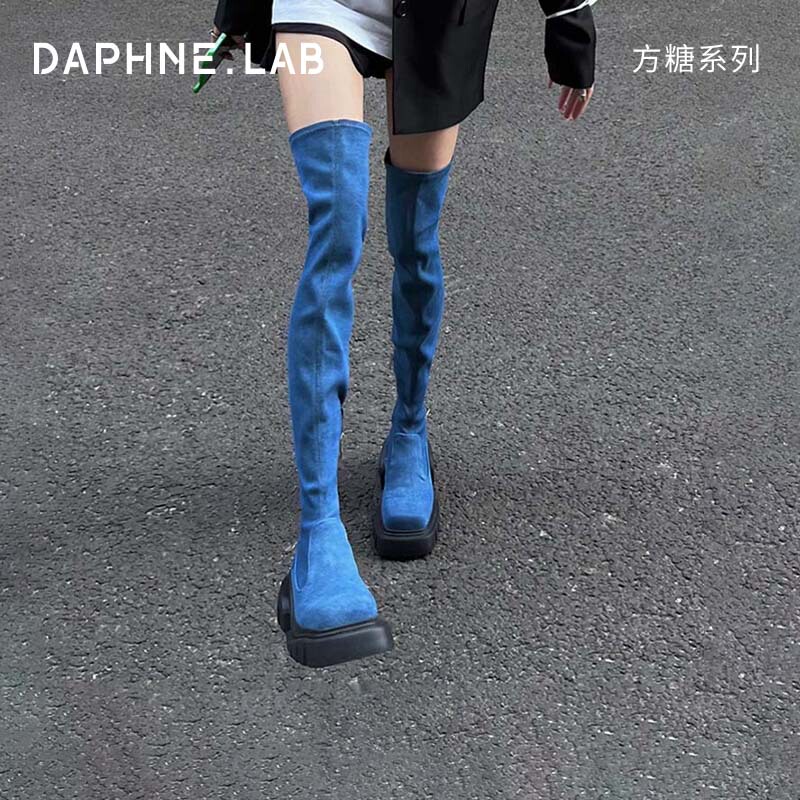 Daphnelab Daphne Square-Toe Denim Over-The-Knee Boots for Women 2024 New Thick-Soled Riding Boots for Women Slimming Long Boots Daphnelab Daphne Square-Toe Denim Over-The-Knee Boots for Women 2024 New Thick-Soled Riding Boots for Women Slimming Long Boots
