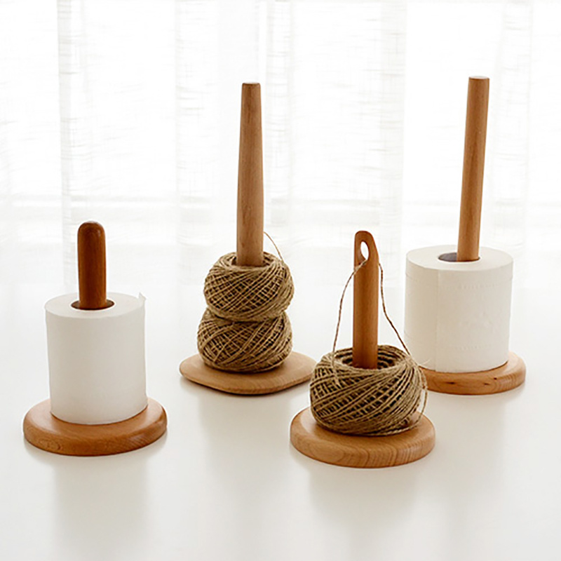Wood axis rotating wool shaft rope kitchen tissue solid wooden frame vertical cylindrical shaft frame household