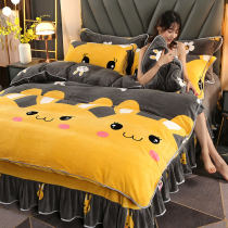 Cartoon Cream Four Piece 2021 New Tide Winter Double - sided Flag Flag Coral Velvet Bed Bed Three