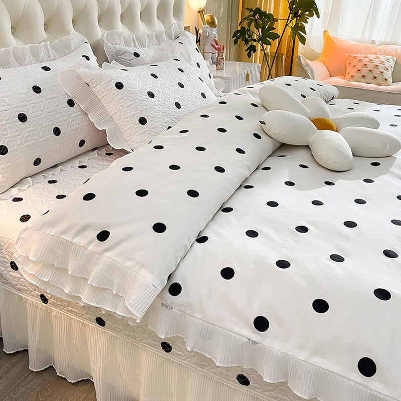 Cotton princess style four-piece bed set cotton 100 quilt cover bedding spring and autumn quilted bed cover four seasons universal 4