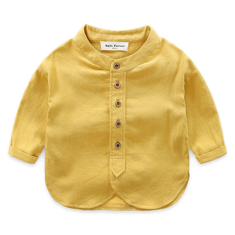  Children's long-sleeved shirt pure cotton spring and summer Korean version of children's clothing Baby shirt Boys stand collar thin top 96