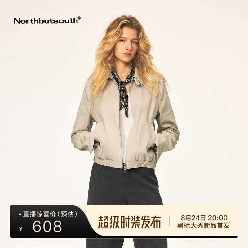Northbutsouth Classic Lapel Double-Zip Short Jacket Retro Plaid Patchwork Harrington Jacket Northbutsouth Classic Lapel Double-Zip Short Jacket Retro Plaid Patchwork Harrington Jacket