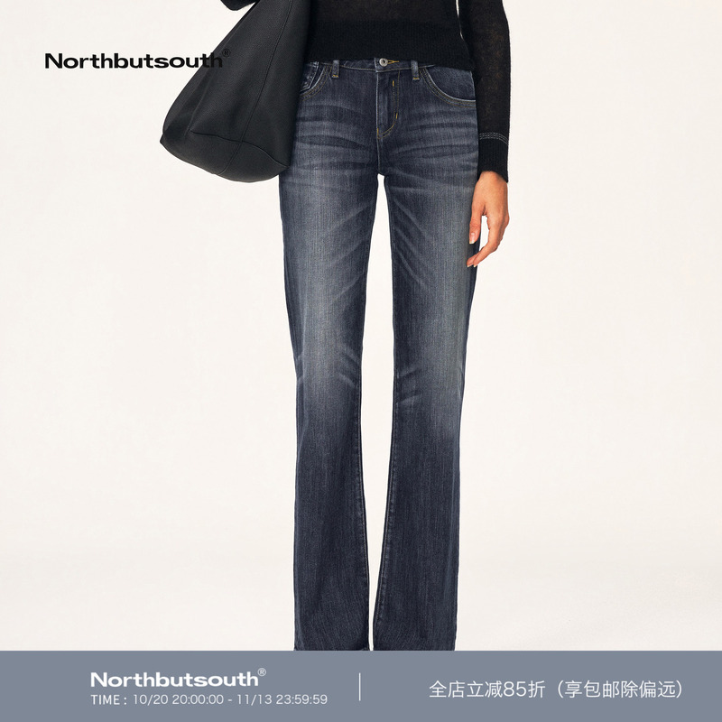 Northbutsouth Retro Washed Blue Slim Fit Low-Waisted Narrow Straight-Leg Jeans