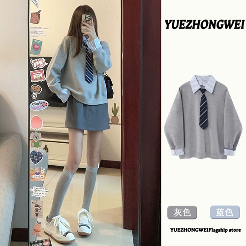 Студенческая юбка в складку, толстовка, весенний комплект, тренд сезона, городской стиль