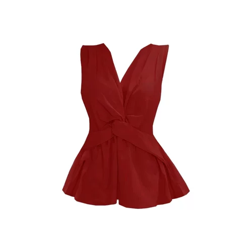 Красный топ с чашечками, майка топ, дизайнерский корсет, французский стиль, V-образный вырез, из хлопка и льна, тренд сезона