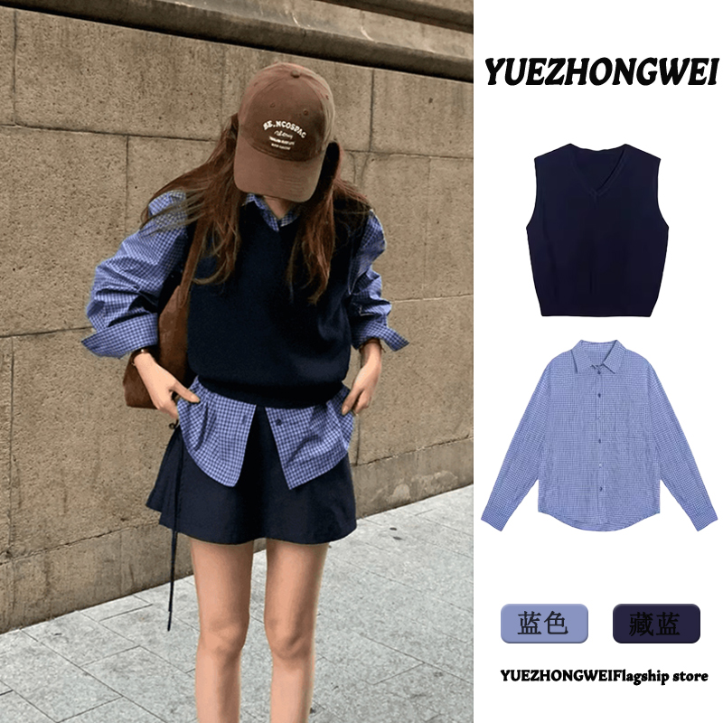 カレッジスタイルのVネックセーターニットベストベストレディース2025早春新作ルーズノースリーブレイヤードベストトップ