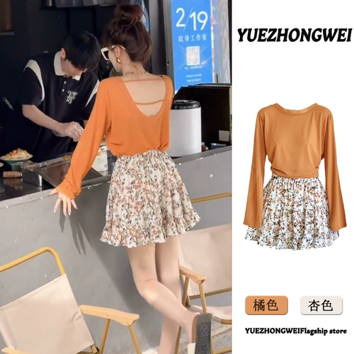 Оранжевый летний тонкий сексуальный лонгслив, защита от солнца, с открытой спиной