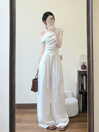 Белая летняя футболка с коротким рукавом с узкими плечами, французский стиль, изысканный стиль