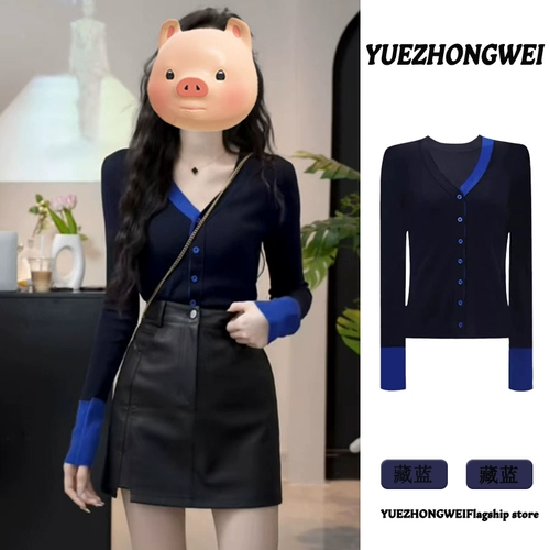 Лонгслив, весенний кардиган, приталенный приятный телу свитер, V-образный вырез