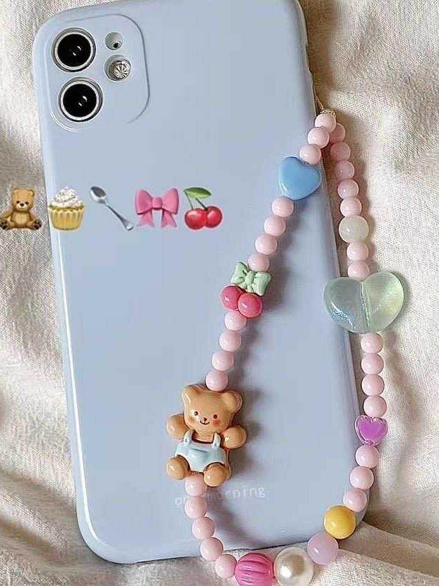 Blue Bear Phone Chain, High-End Accessory, Original Chain, Cute Wrist Lanyard, Beaded Pendant, Camera Hanging Chain