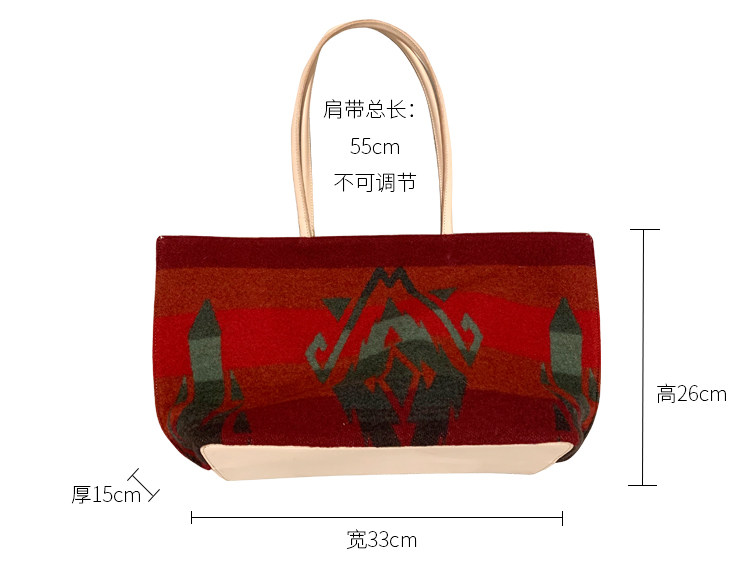 Сумка pendleton毛呢植鞣牛皮拼接大容量复古简约托特包单肩手提大包 Nakama inn