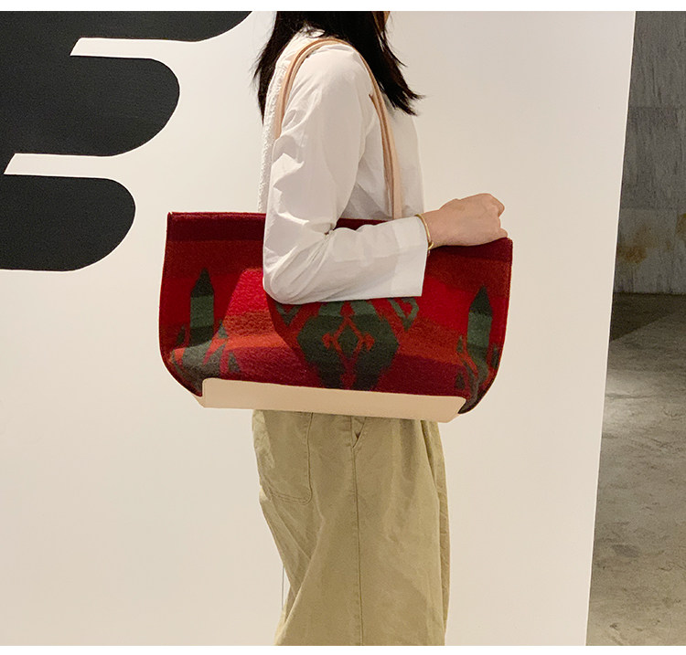 Сумка pendleton毛呢植鞣牛皮拼接大容量复古简约托特包单肩手提大包 Nakama inn