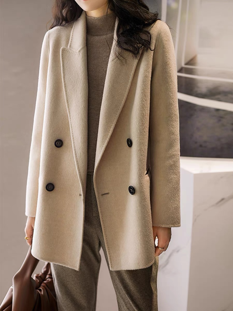 2022 autumn and winter new domestic hand-sewn loose wool double-sided woolen coat coat women