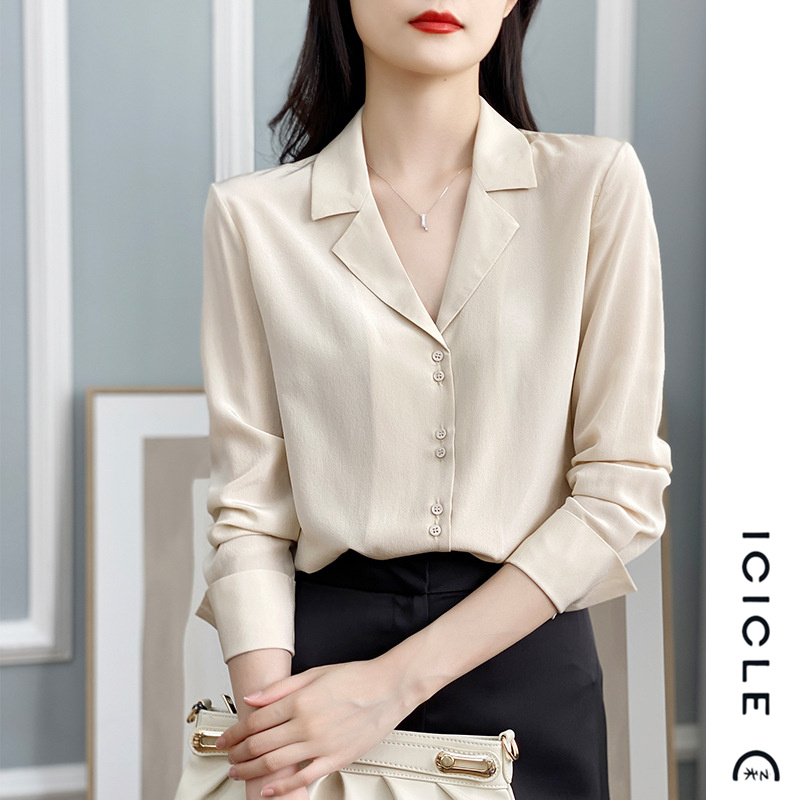 Women's 2021 spring and summer new domestic mulberry silk tops lapel collar long-sleeved silk shirts