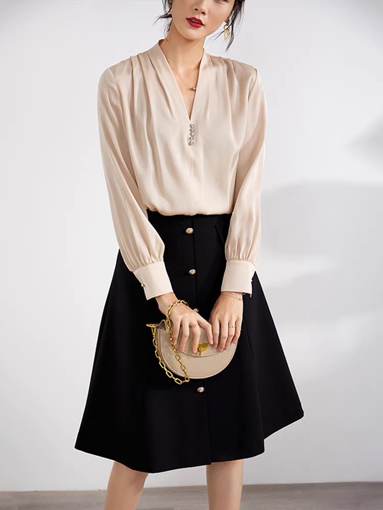 2022 spring new domestic mulberry silk long-sleeved shirt all-match tops silk shirts