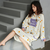 Fall Pure Cotton Sleeping Dress Woman with Knee Thin style Popoint white sweet and long sleeves Pregnant Woman Loose Pajamas Dress