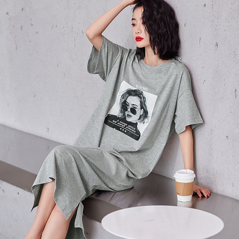 Nightdress women's summer long version cotton short-sleeved thin section sweet knee-length half-sleeved slim spring and autumn pregnant women 2021 new