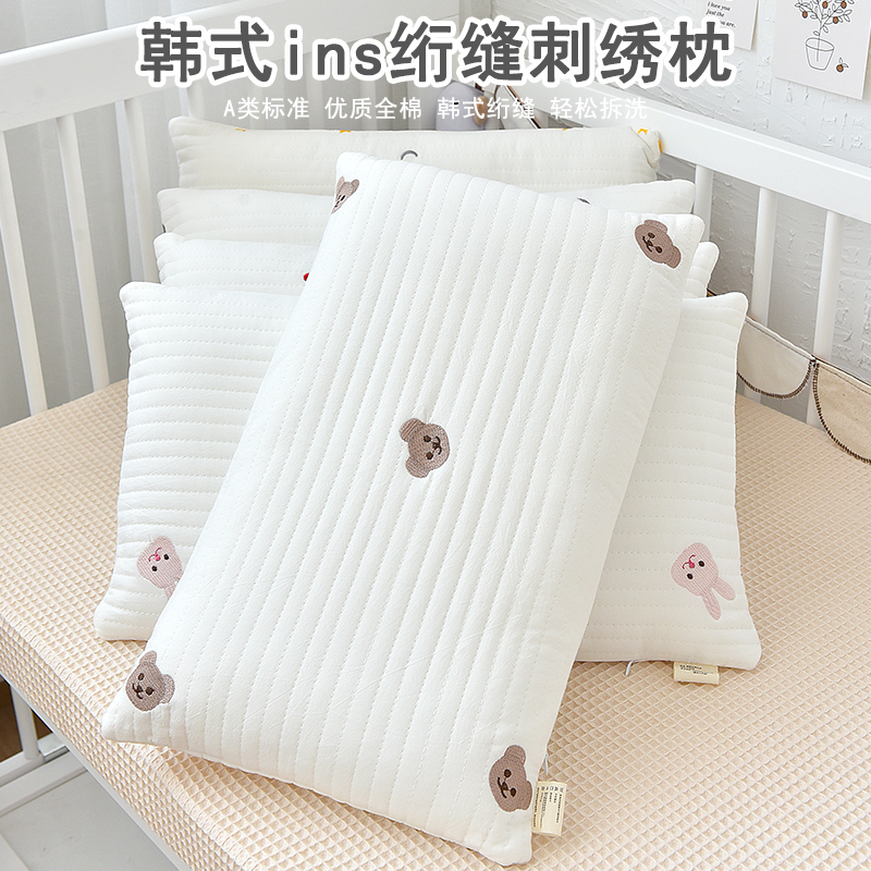 Children Pillow Pure Cotton A Category Ins South Korea Clip Cotton Pillowed Kindergarten Baby Pillowcase Breathable Removable Wash Four Seasons Universal-Taobao