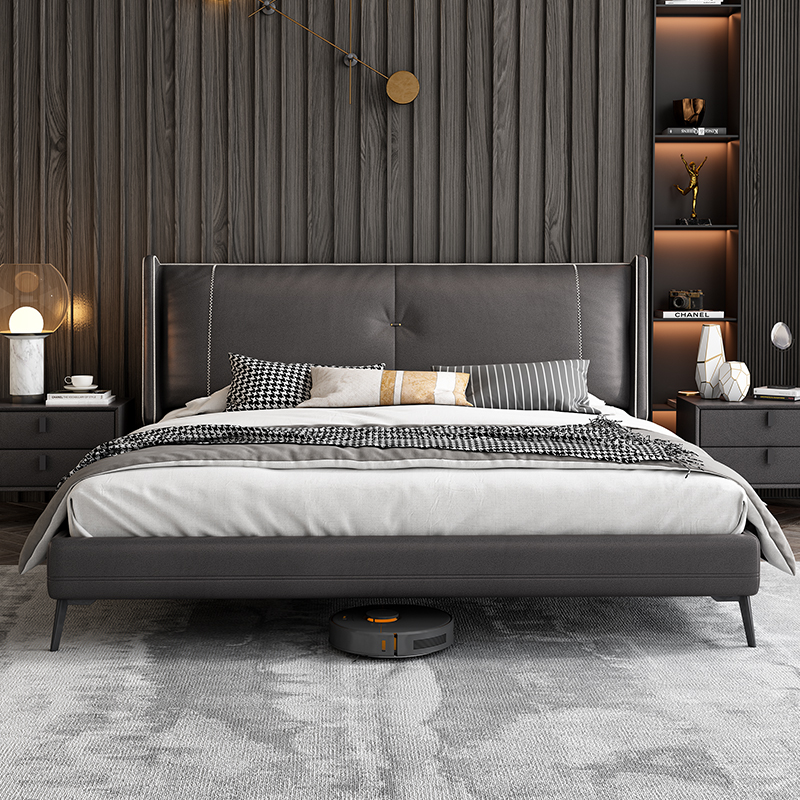 Free Wash Tech Bunk Bed Modern Minimalist Master Bedroom 1 8 m 1 5 Double bed head Soft bag Nordic upscale Iron art wedding bed