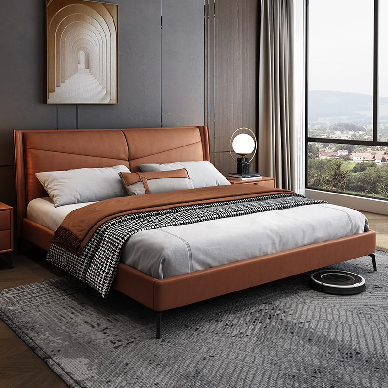 Wash - free technology cloth bed light luxury modern minimal small family type bedroom Nordic double soft bed 1 5 meter 1 8 wedding bed