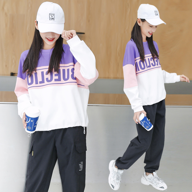 Girl's spring clothing sweatshirt 2022 spring autumn new foreign pie casual 12 women's sports suit 15 year old girl clothes