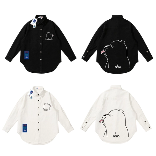 Белая рубашка, джинсовая хлопковая куртка, с медвежатами