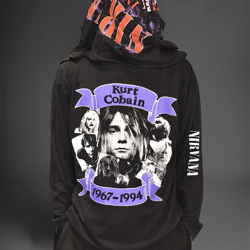 Nirvana Band Lead Singer Kurt Cobain Vintage Washed and Distressed Heavy-Duty Long-Sleeve T-Shirt