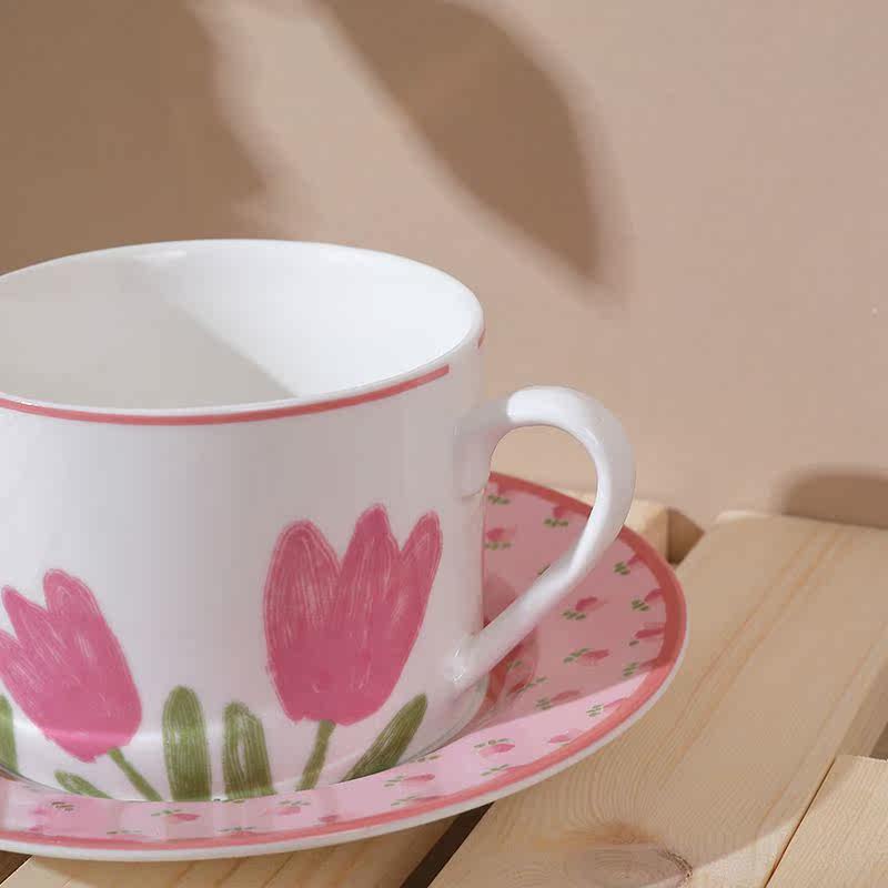 ins wind retro tulip ceramic coffee cup cutlery sets cutlery set cute breakfast mug high face value girl's heart