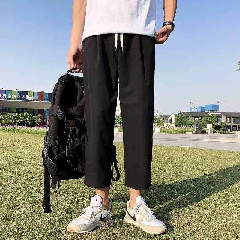 Port Wind Ins Slim PURE COLOR 90% PANTS MALE TIDE CARD KOREAN VERSION CASUAL PANTS SUMMER LOOSE STRAIGHT DRUM STUDENT PANTS MAN
