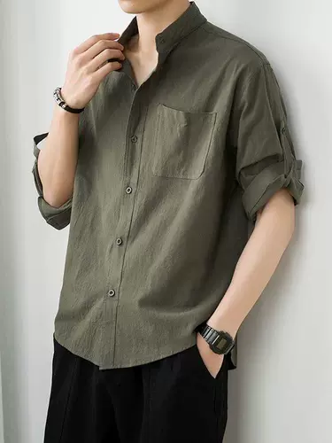 Комфортная тонкая весенняя летняя однотонная мужская рубашка для отдыха, китайский стиль, из хлопка и льна