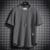 Шелковая однотонная японская тонкая футболка с коротким рукавом, китайский стиль, оверсайз