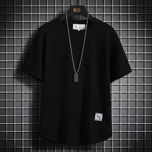 Шелковая однотонная японская тонкая футболка с коротким рукавом, китайский стиль, оверсайз, размер