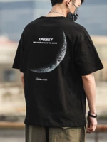 Летняя комфортная японская футболка с коротким рукавом, луна, короткий рукав, коллекция 2023, оверсайз