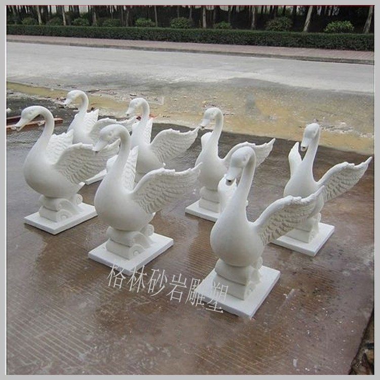 Pure hand engraving sandstone round carved swan sculpture European-style fountain outdoor waterscape GRP large spray pool-Taobao