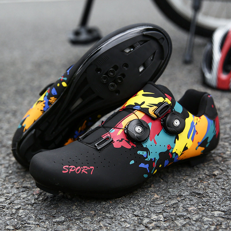 Summer new lock riding shoes hard bottom road mountain bike card shoes men and women card shoes lockless bicycle shoes