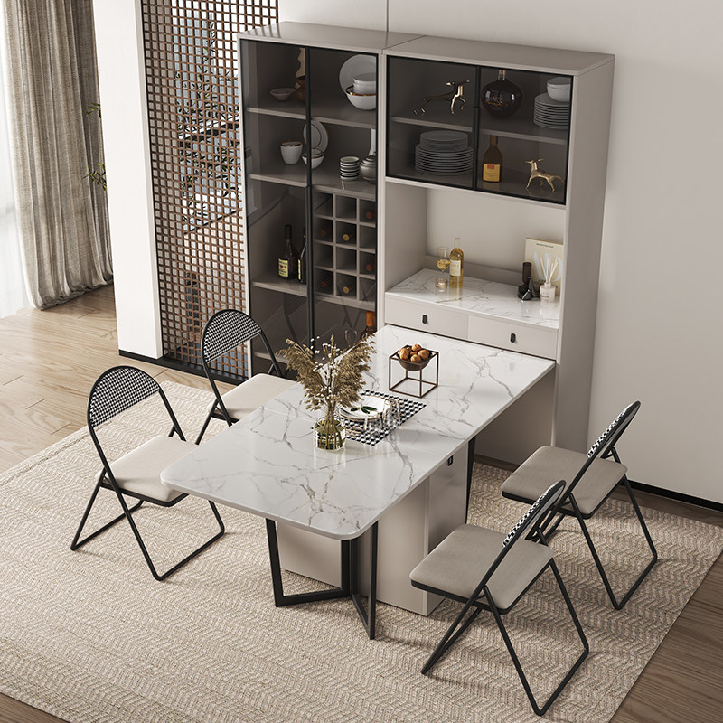 Slate folding dining table dining cabinet integrated household small apartment light luxury multi-functional wine cabinet combination retractable mobile