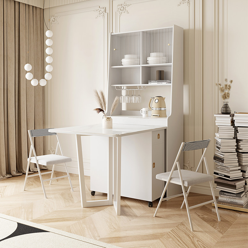 Light luxury slate dining cabinet folding dining table one small apartment household retractable multi-function does not take up space dining table