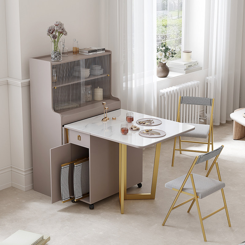 Modern minimalist light luxury rock slab folding dining table dining cabinet integrated household small apartment retractable dining table and chair combination