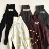 Приятная телу бархатная футболка, демисезонный лонгслив, популярно в интернете, высокий воротник, в корейском стиле, в обтяжку, облегающий крой