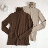 Приятная телу бархатная футболка, демисезонный лонгслив, популярно в интернете, высокий воротник, в корейском стиле, в обтяжку, облегающий крой