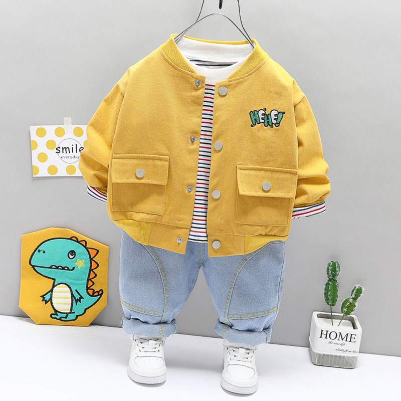Korean Baby Spring Autumn Suit Boy 2022 New Foreign Pie Trendy Whole Cotton Three Sets Cartoon Fashion Tide Children