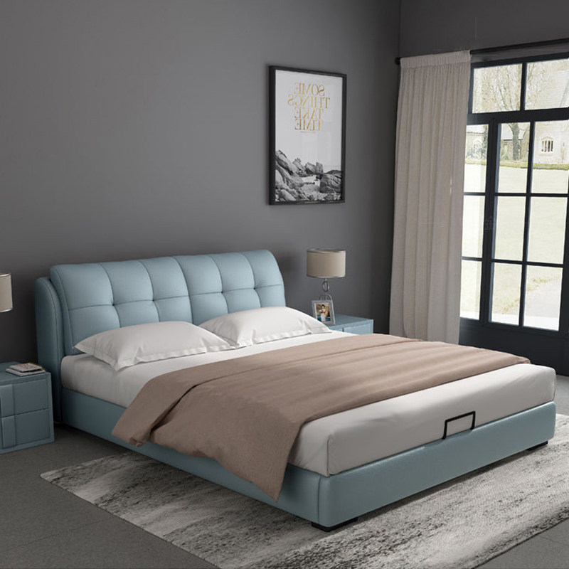 Modern minimalist leather bed double master bedroom big bed 18 meters Italian soft package solid wood wedding bed Nordic storage bed