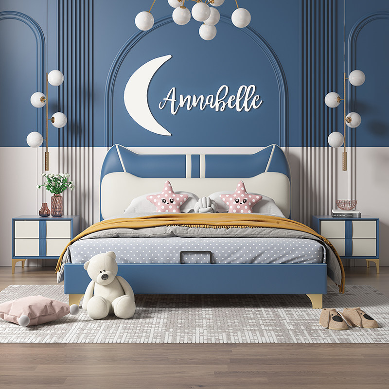 Teen Child Bed Boy Girl Princess Bed Light Lavish Genuine Leather Bed Bedroom Modern Minima Full Solid Wood Single Bed