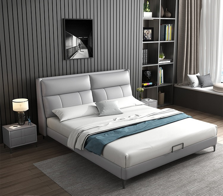 Light luxury leather bed modern minimalist master bedroom big bed Italian double bed soft foreskin bed high-end atmospheric solid wood wedding bed