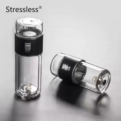 stressless sterling silver tea water separation Cup double glass portable cup portable tea cup water Cup men's high grade Cup