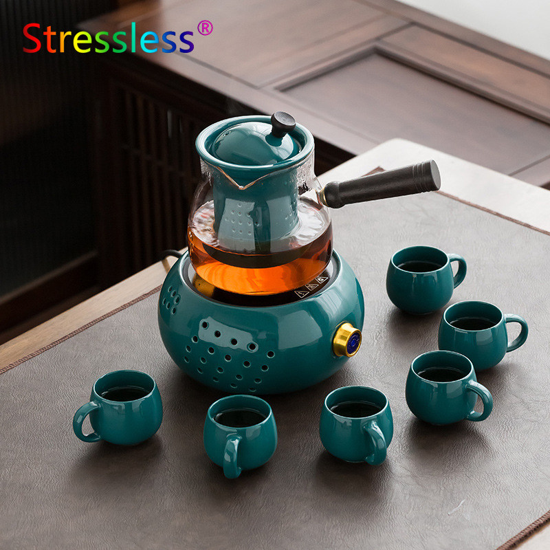 Home electric pottery oven cooking tea suit side turn teapot fully automatic glass cooking tea with high temperature resistant steam cooking teapot