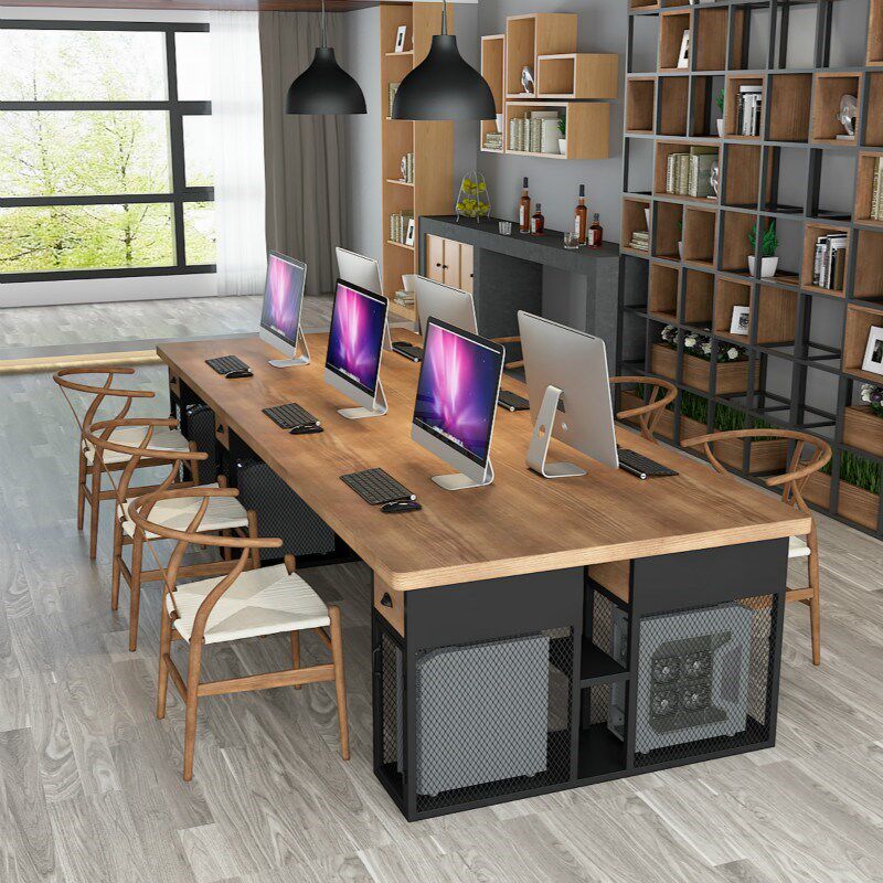 Solid Wood Staff Desk Brief Modern Four Four Employees Table 2 4 6 Working bits Computer table and chairs Combined Northern Europe