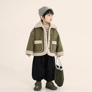 Building block castle boys' velvet jacket 2025 winter new style children's lamb velvet top wool sweater