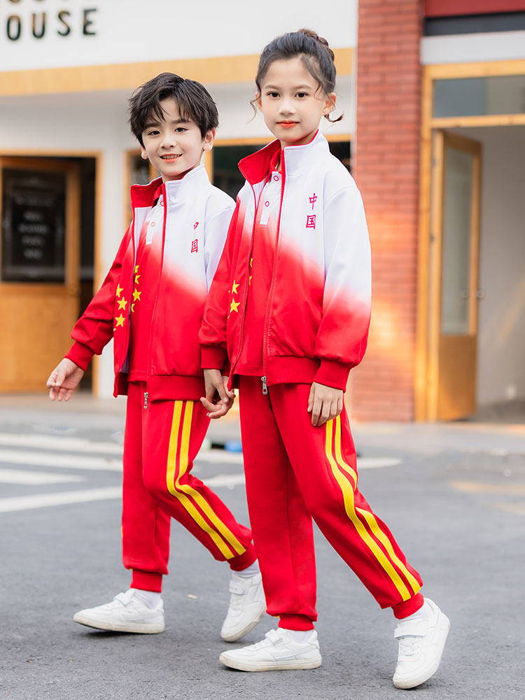 Children's sportswear suits, class uniforms, primary school uniforms, spring and autumn, Chinese style red three-piece kindergarten uniforms
