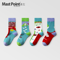 Mai Zuochao brand socks womens stockings ins trend creative personality casual socks human brain virus 4 pairs